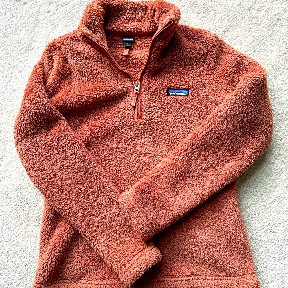 Gorgeous rust orange Los Gatos Patagonia fuzzy fleece pullover sweater zip up